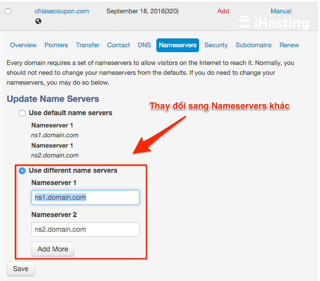Trỏ domain về nameserver của hosting.
